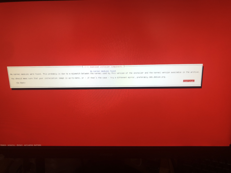 Photo of kernel module error on screen