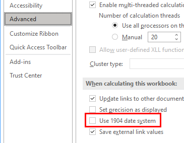 Use 1904 date system option